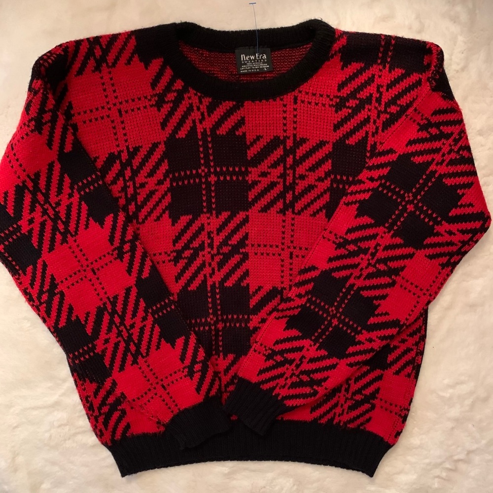 Vintage oversized red and black print sweater